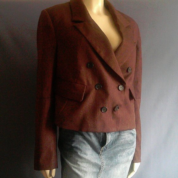 Free People Betty Duoro Herringbone Crop Double Breasted Jacket M - Picture 11 of 14